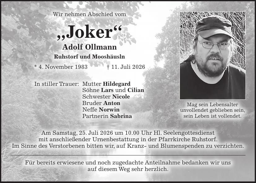 Traueranzeige Adolf Ollmann