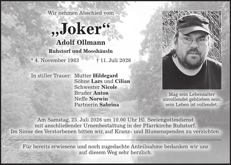 Traueranzeige Adolf Ollmann 