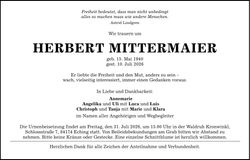 Traueranzeige Herbert Mittermaier