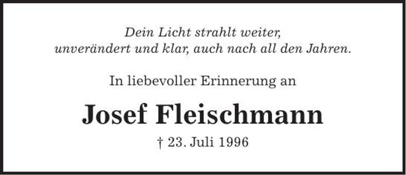 Traueranzeige Josef Fleischmann  