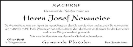 Traueranzeige Josef Neuemeier
