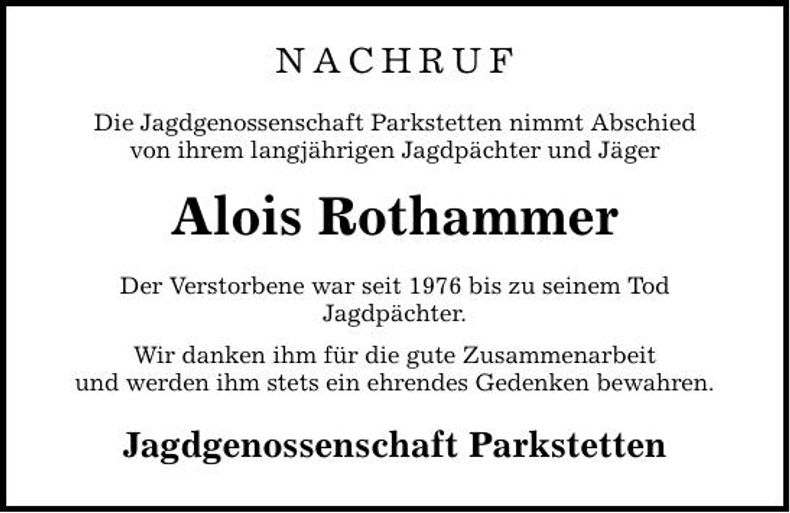 Traueranzeige Alois Rothammer