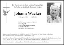 Traueranzeige Johann Wacker