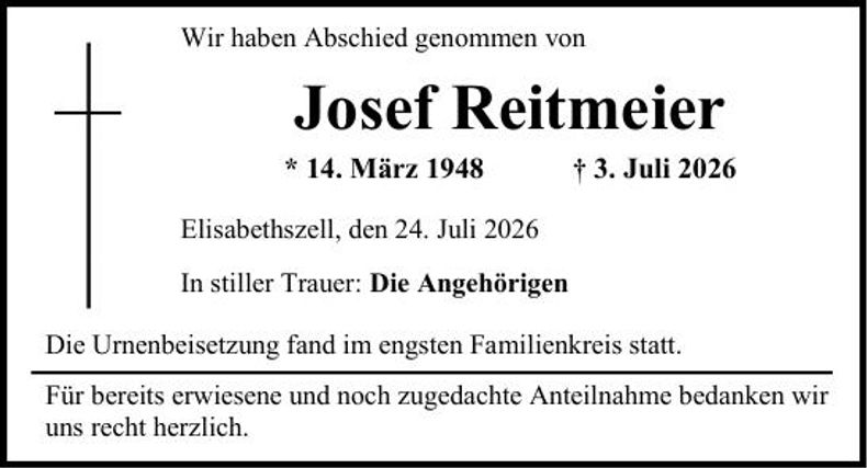 Traueranzeige Josef Reitmeier