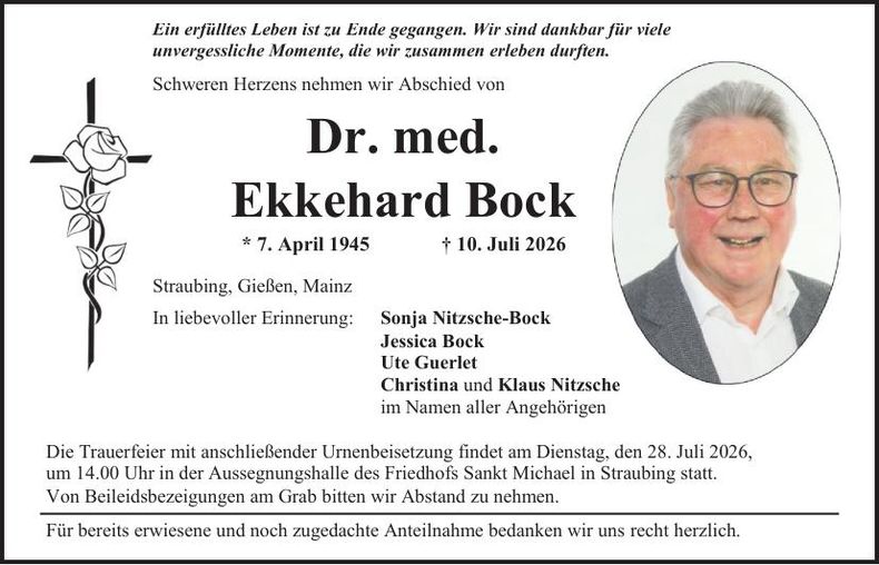 Traueranzeige Ekkehard Bock