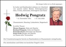 Traueranzeige Hedwig Pongratz