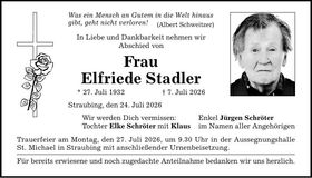 Traueranzeige Elfriede Stadler