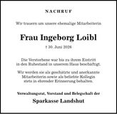 Traueranzeige Ingeborg Loibl