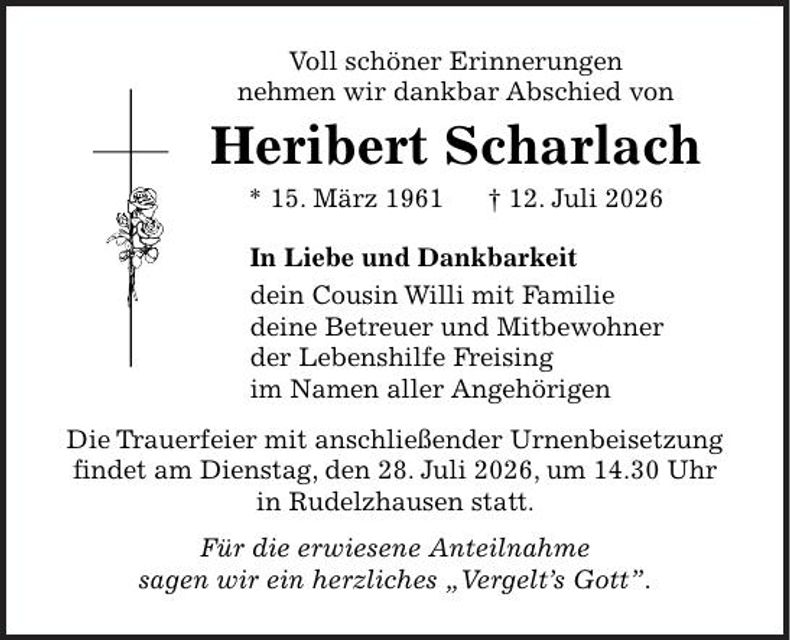 Traueranzeige Heribert Scharlach