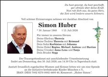 Traueranzeige Simon Huber