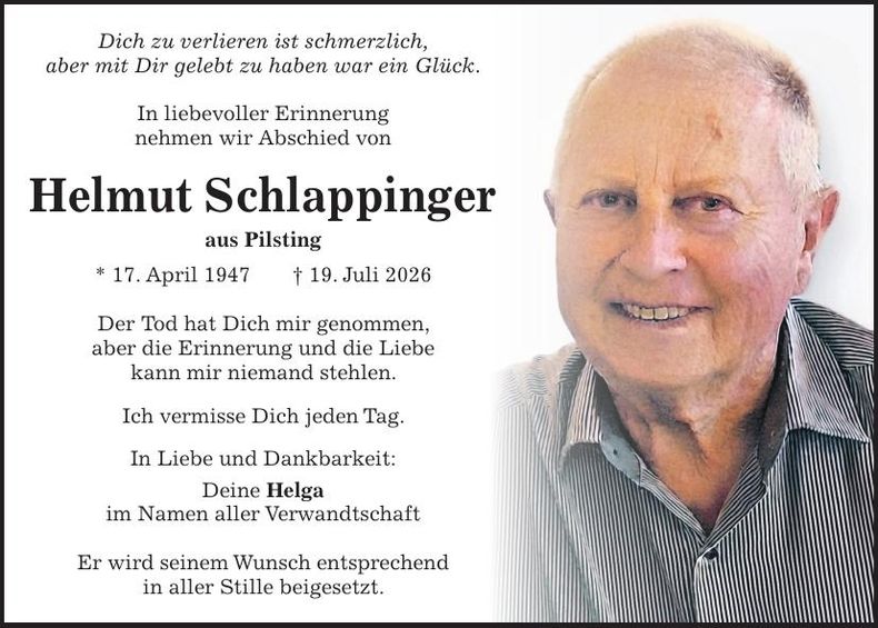 Traueranzeige Helmut Schlappinger