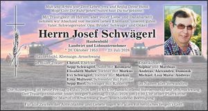 Traueranzeige Josef Schwägerl