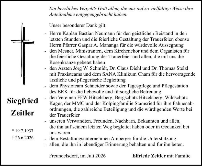 Traueranzeige Siegfried Zeitler