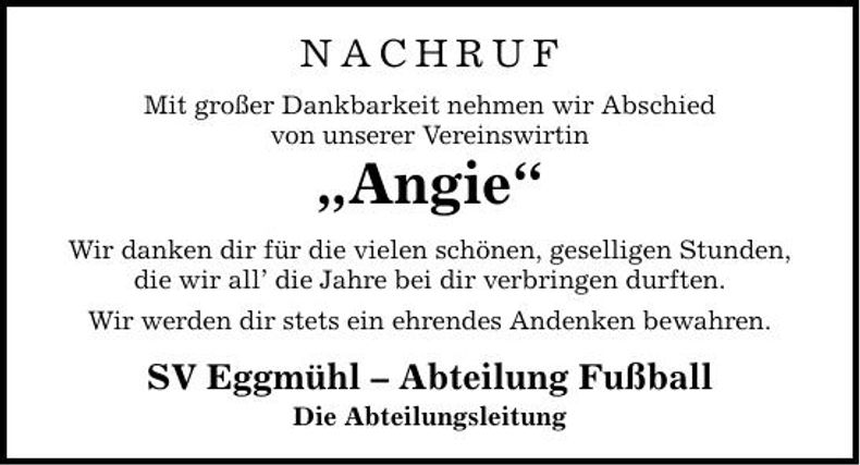 Traueranzeige Angelika Hausler