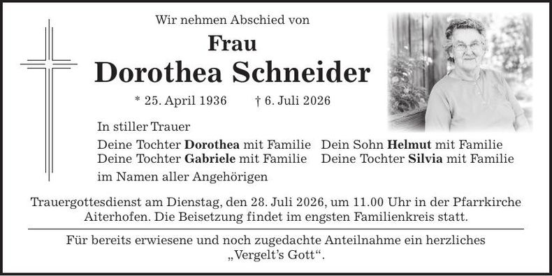 Traueranzeige Dorothea Schneider