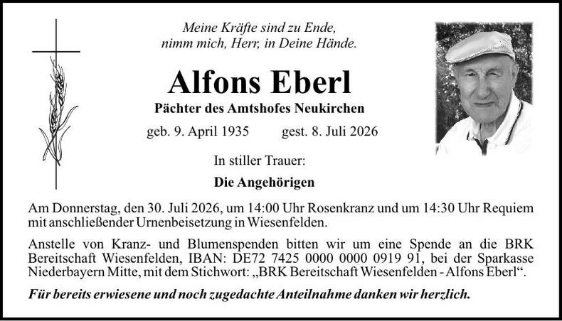 Traueranzeige Alfons Eberl