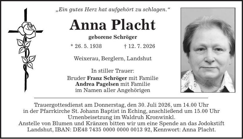 Traueranzeige Anna Placht
