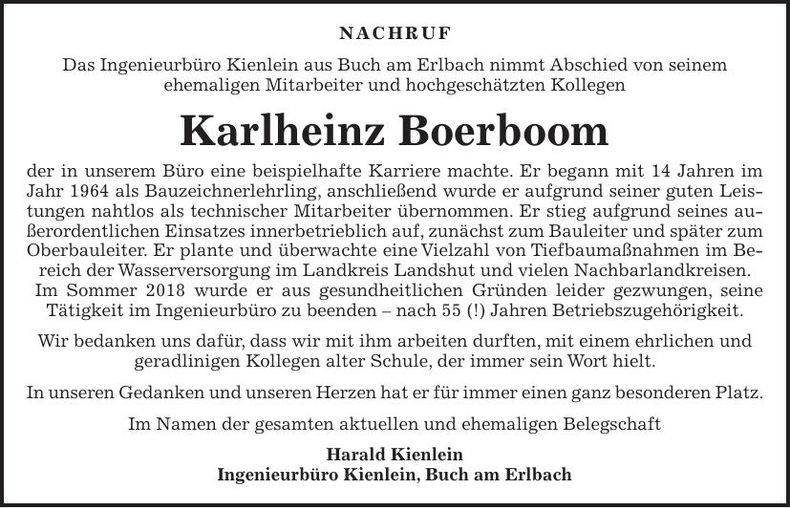 Traueranzeige Karl-Heinz Boerboom