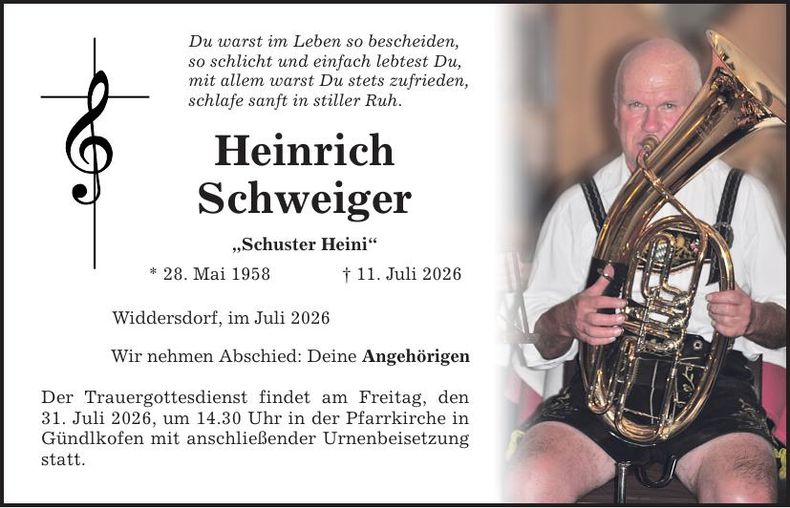 Traueranzeige Heinrich Schweiger