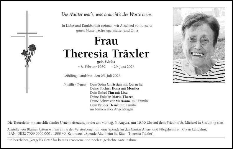 Traueranzeige Theresia Träxler