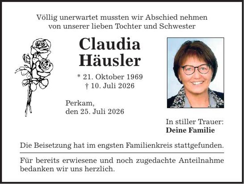 Traueranzeige Claudia Häusler