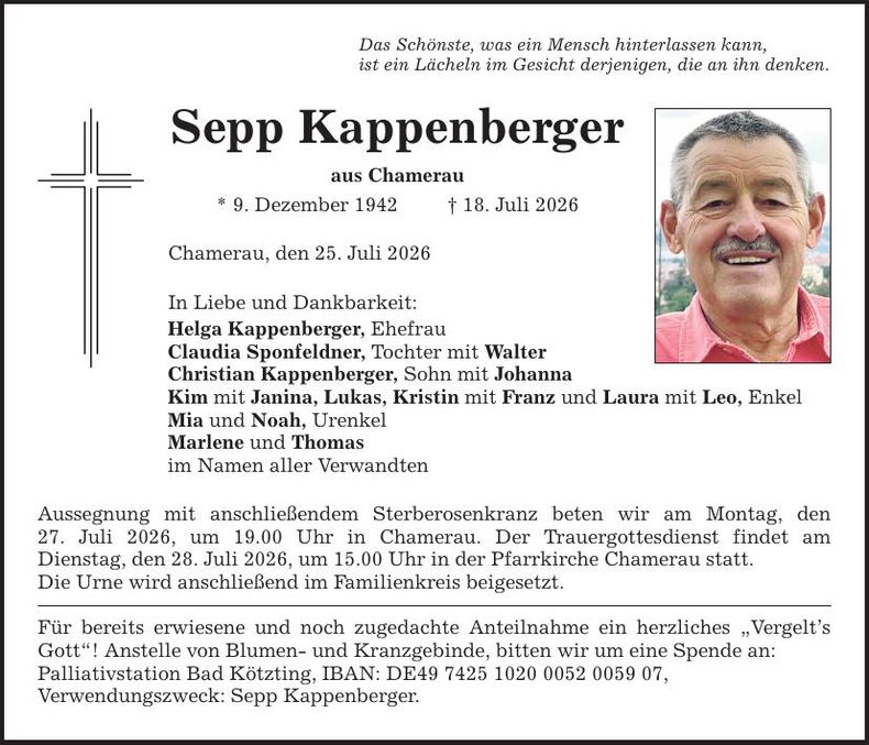 Traueranzeige Sepp Kappenberger