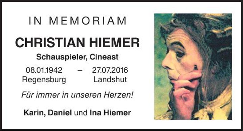 Traueranzeige Christian Hiemer