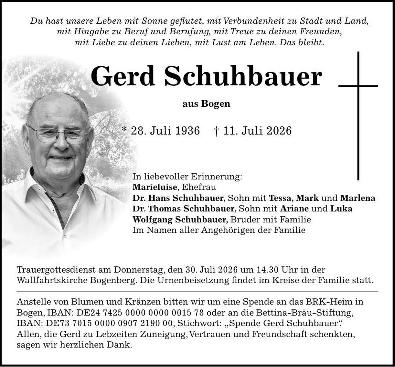 Traueranzeige Gerd Schuhbauer