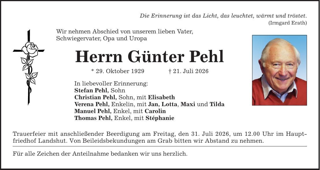 Traueranzeige Günter Pehl