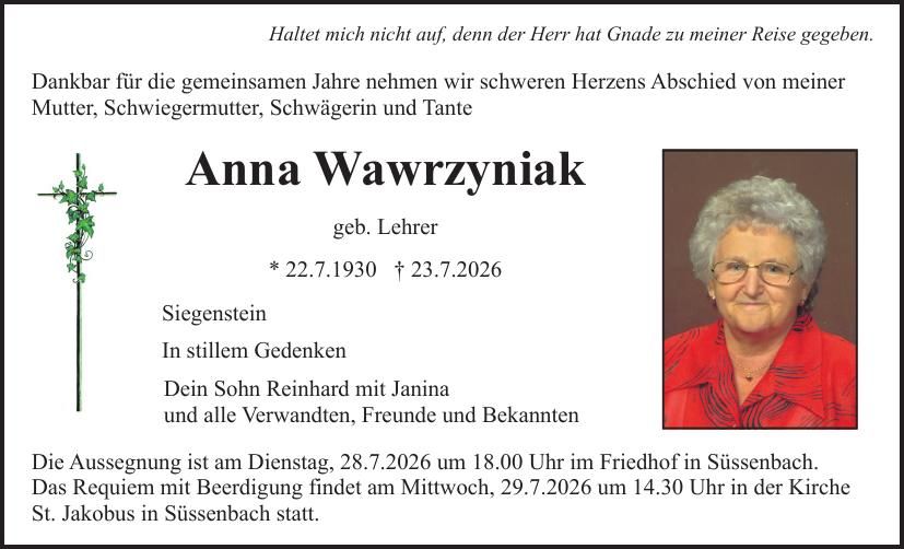 Traueranzeige Anna Wawrzyniak