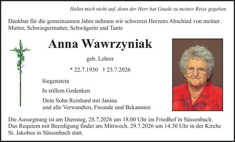 Traueranzeige Anna Wawrzyniak