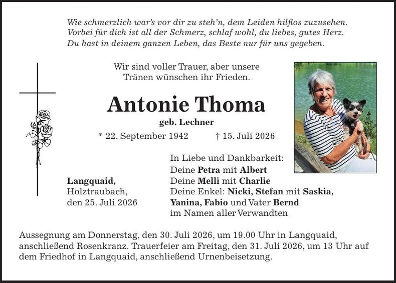 Traueranzeige Antonie Thoma