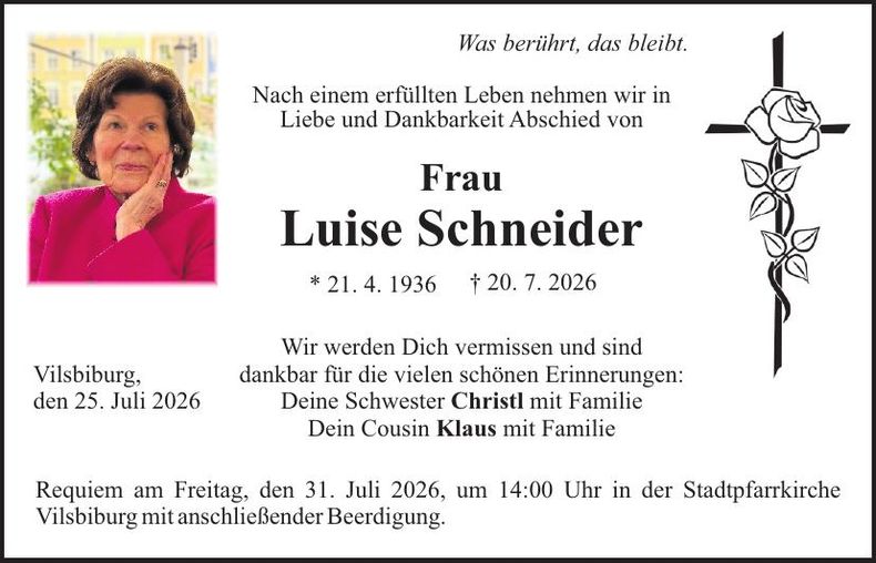 Traueranzeige Luise Schneider