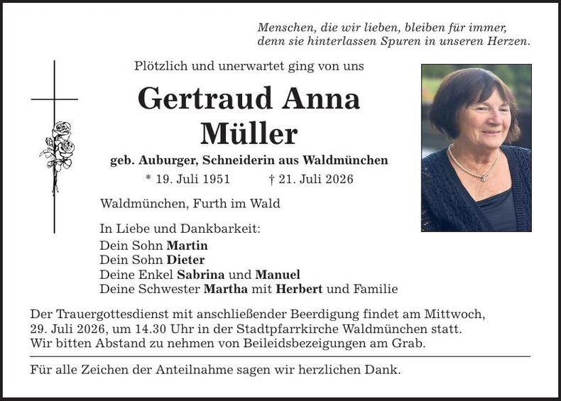 Traueranzeige Gertraud Anna Müller