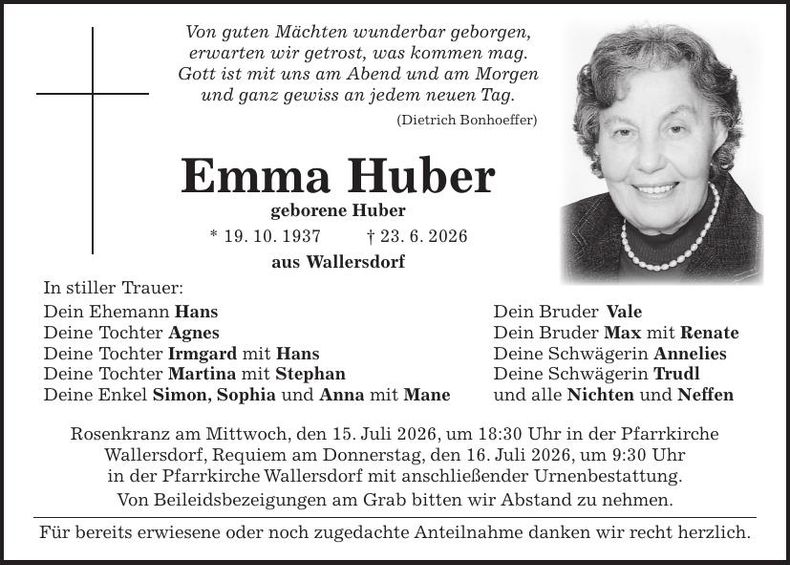 Traueranzeige Emma Huber