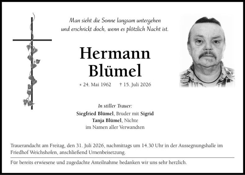 Traueranzeige Hermann Blümel