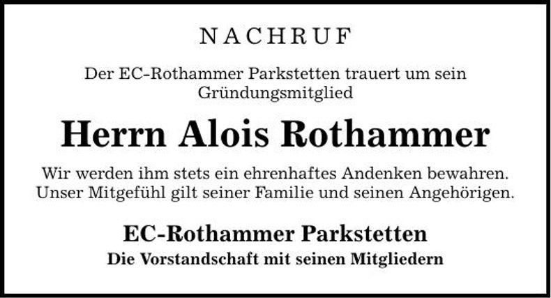 Traueranzeige Alois Rothammer