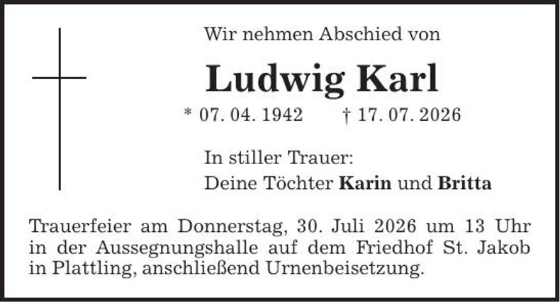 Traueranzeige Ludwig Karl