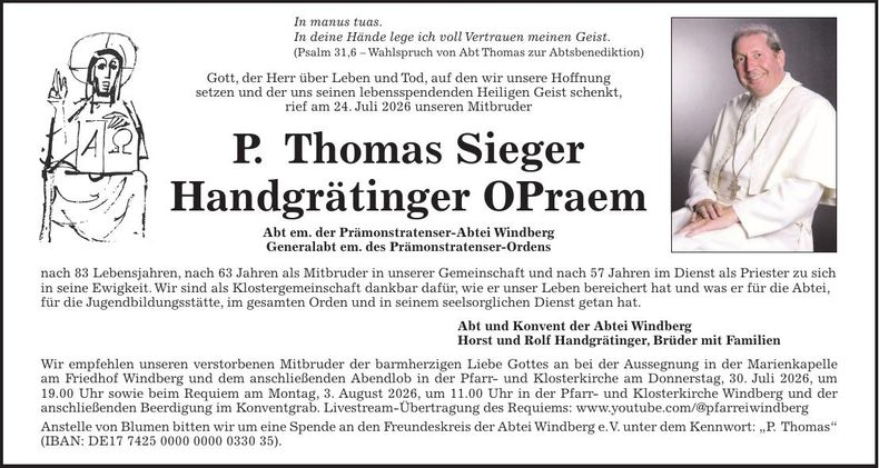 Traueranzeige Thomas Handgraetinger