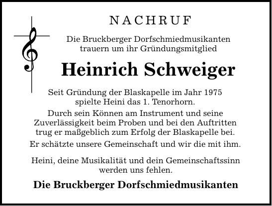 Traueranzeige Heinrich Schweiger