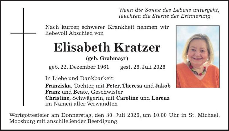 Traueranzeige Elisabeth Kratzer