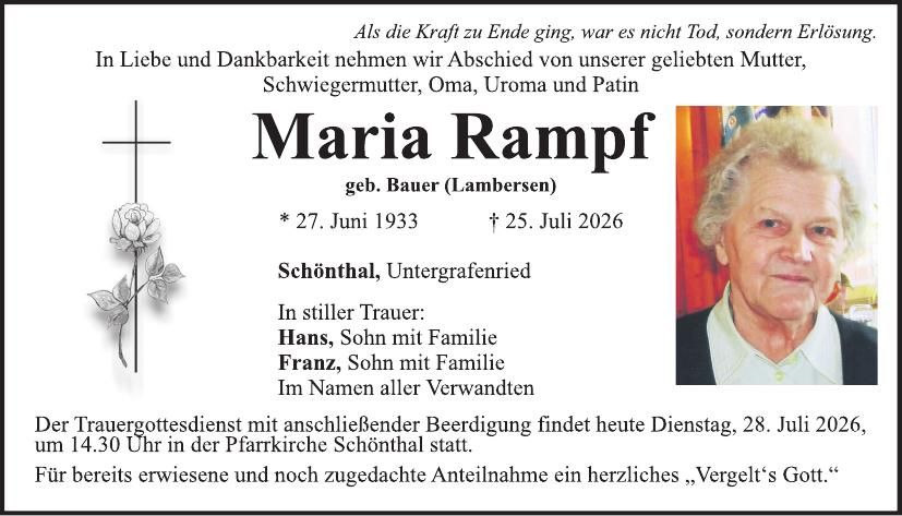Traueranzeige Maria Rampf