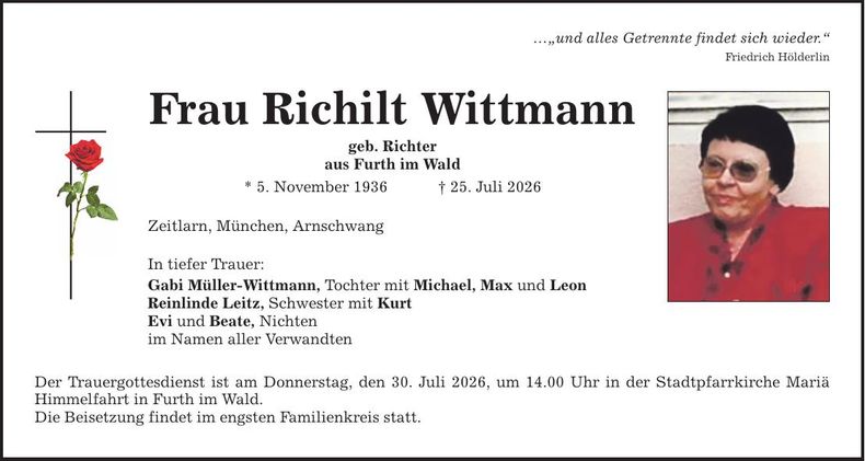 Traueranzeige Richilt Wittmann