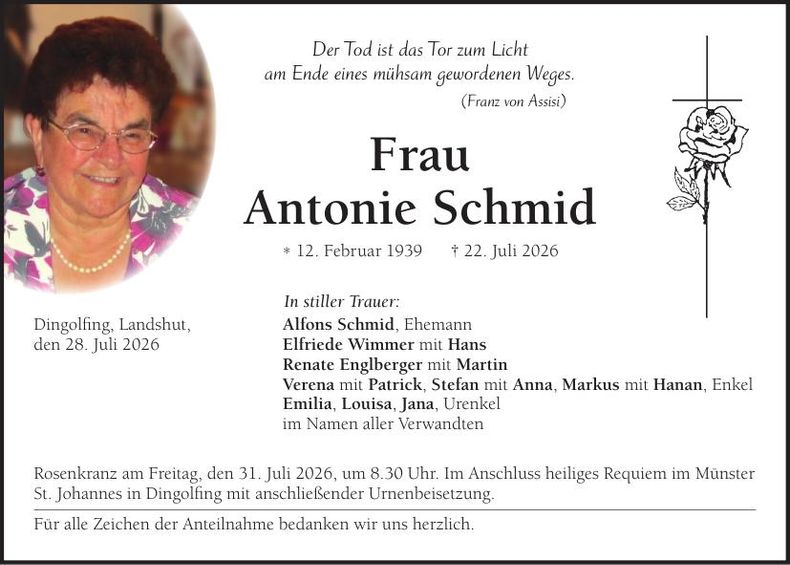 Traueranzeige Antonie Schmid