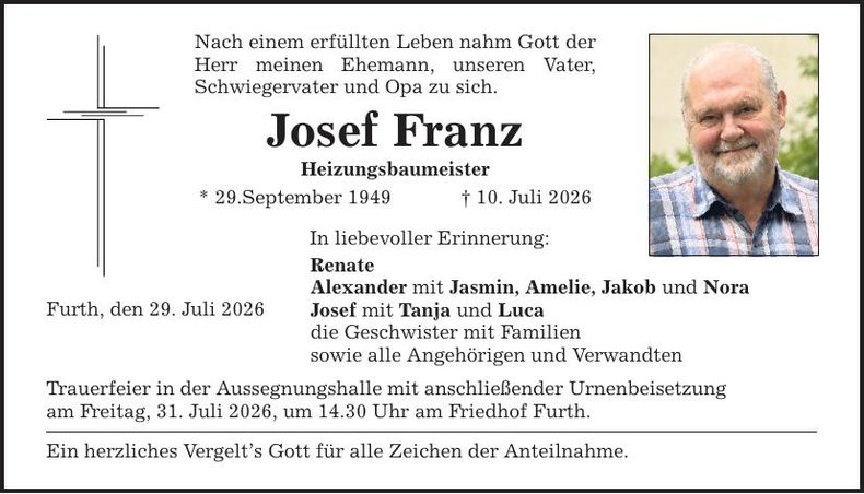 Traueranzeige Josef Franz