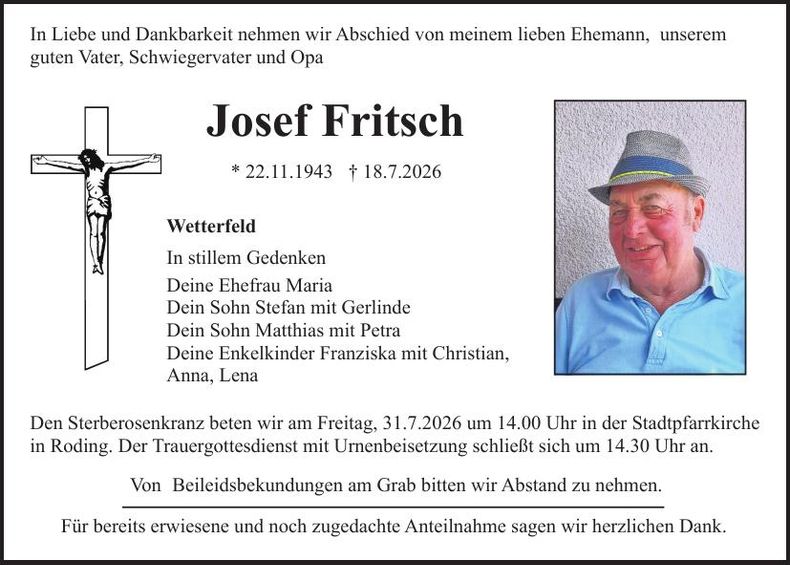 Traueranzeige Josef Fritsch
