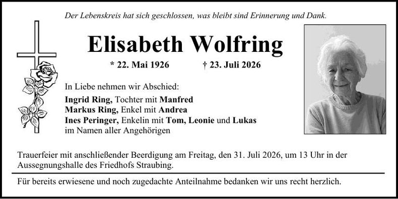 Traueranzeige Elisabeth  Wolfring