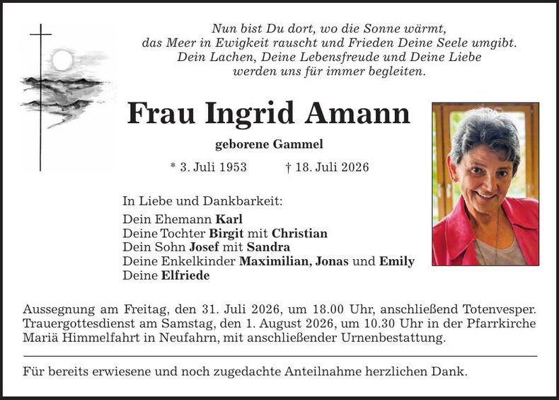 Traueranzeige Ingrid Amann