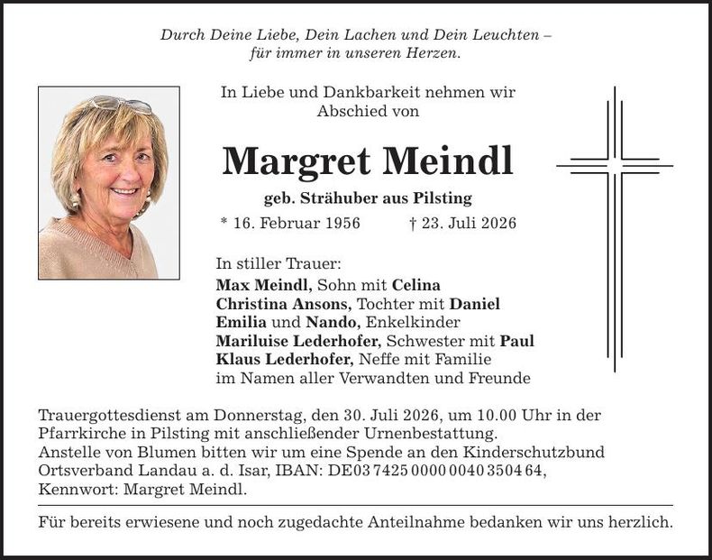 Traueranzeige Margret Meindl
