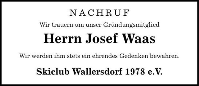 Traueranzeige Josef Waas